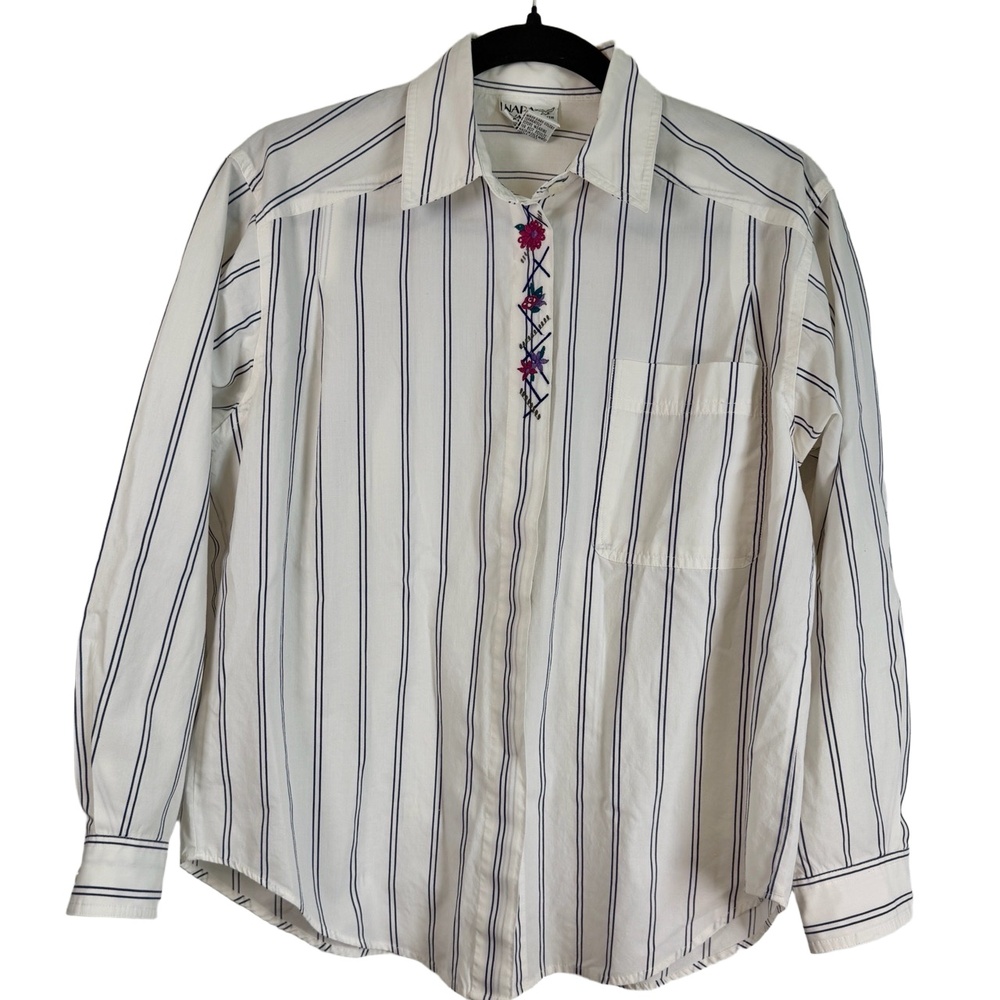 Vintage Embroidery Napa Valley Shirt Petite Small Button Up Striped Peasant Chic